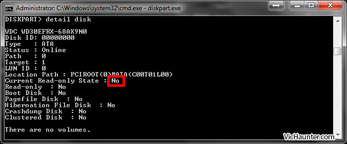 diskpart detail disk no