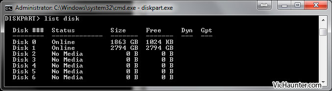 run diskpart list disk