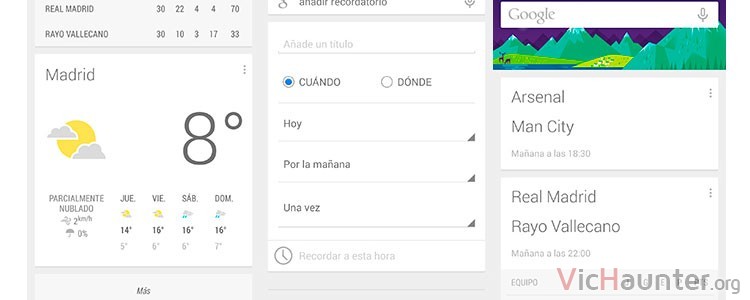 Lista completa de tarjetas google now