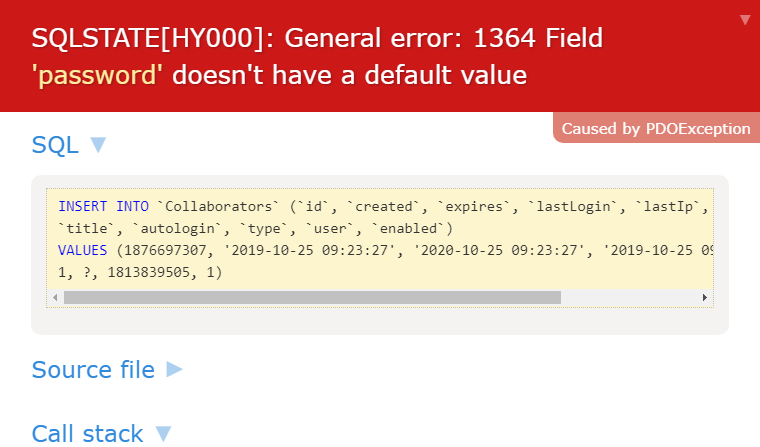 como solucionar general error 1364 field doesnt have default value