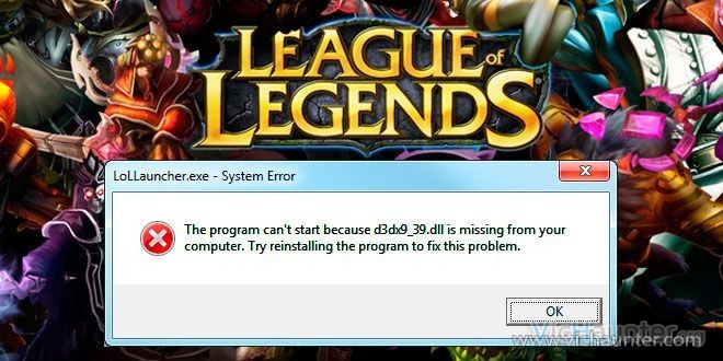 Como solucionar el error d3dx9_39.dll en league of legends